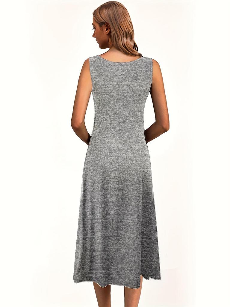 Europe America Summer Sleeveless Solid Color Dress - Slimming & Flattering.