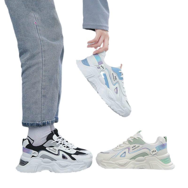 Women's Shoes Spring and Autumn New Thick-soled High-matching Board Shoes Mesh Breathable Dad Shoes Casual Sports Women's Shoes