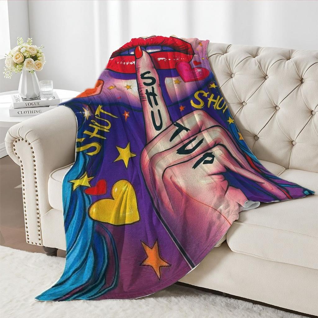 Bold Lip Art Flannel Throw Blanket – Vibrant Pop Design, Soft Cozy Fleece for Home, Office, Sofa & Car – All-Season Trendy Gift