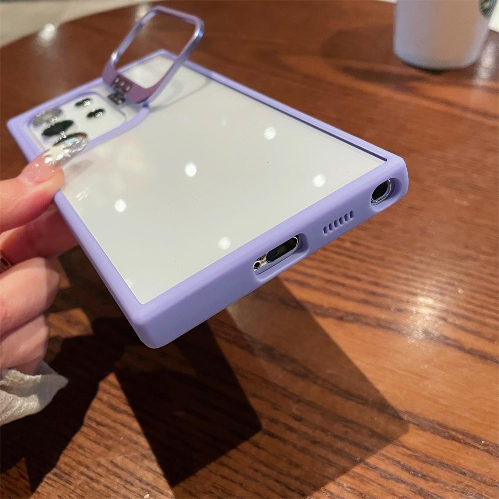 Luxury Camera Stand Folding Holder Clear Case For Samsung Galaxy S24 Ultra S22 Plus S23 FE Lens Protector Transparent Hard Cover
