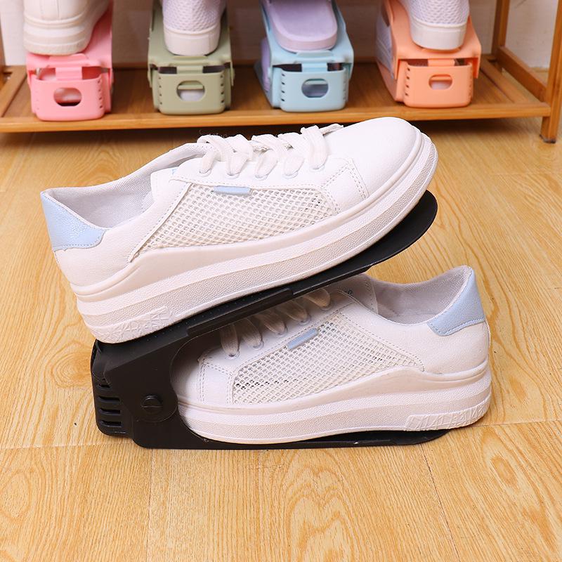 Adjustable Double-Layer Shoe Rack - Space-Saving Plastic Holder for Home and Living Room Storage