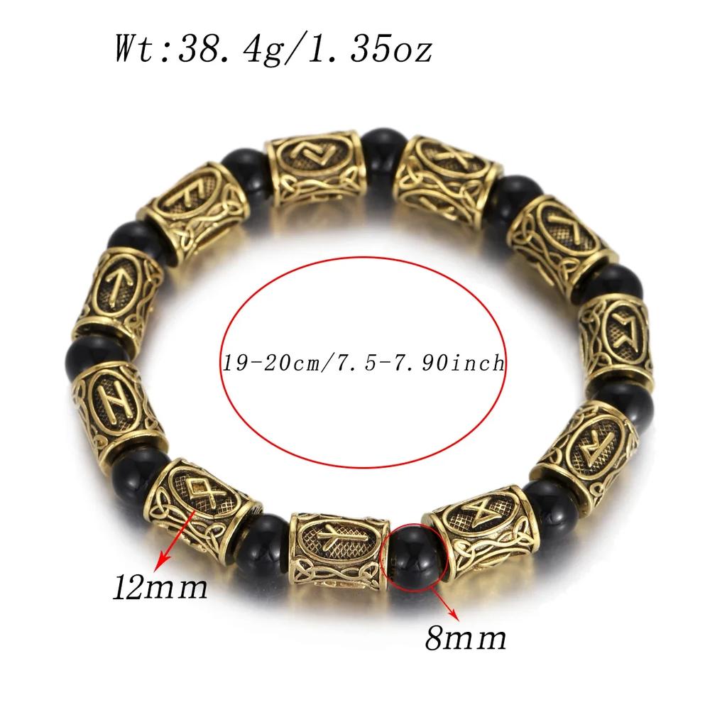 Vikingarunor Malakitarmband 8 mm Naturstenspärlor Rostfritt Stål Guldpläterat Armband för Män Smyckespresent