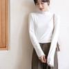 Tricou de bază cu guler înalt pe jumătate cu bordură ondulată Femei Primăvară Toamnă Modal Slim Fit Mânecă Lungă Tricou Dama Topuri Casual Elegante Femeie Tricouri Albe 25424