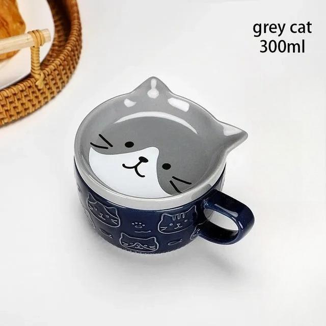 Cartoon Cat Coffee Mug With Animal Cat Pattern Lid Small Dish Cute Breakfast Cup Creative Coffee Cup Milk Cup Gift 301-400ml