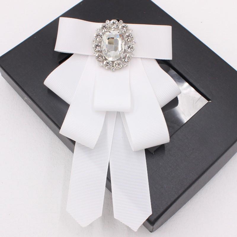 European & American Style Rhinestone Bow Tie Brooch for Shirt Collars - Black Thread Fabric Flower Accessory (TS272)