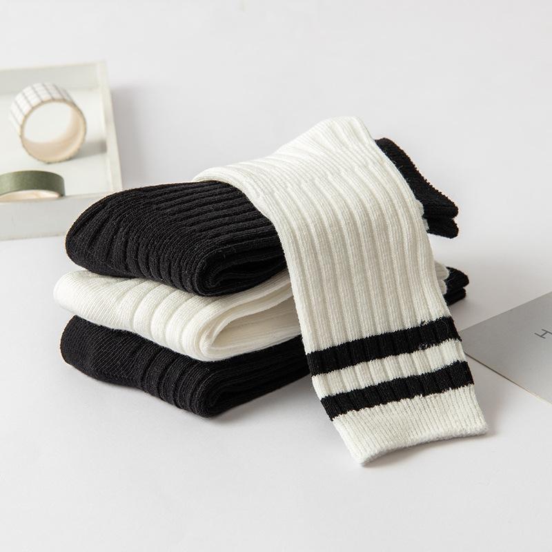 1 Pair Cotton Children Socks for Baby Fashion Black and White Stripes Girls Knee Long Socks Summer Breathable School Sports Sock