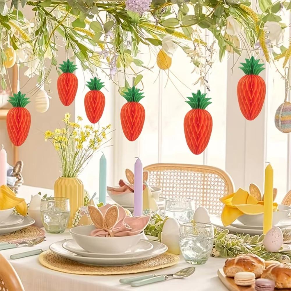 

5pcs Cute Paper Honeycomb Hanging Lantern Handmade Carrot Honeycomb Ornament Kids Birthday Gift 15cm