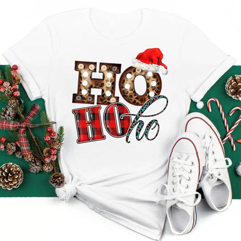 Women's Christmas Collection Printed Plus Size Trendy Letter Pure Cotton Short Sleeved T-Shirts Women’s
