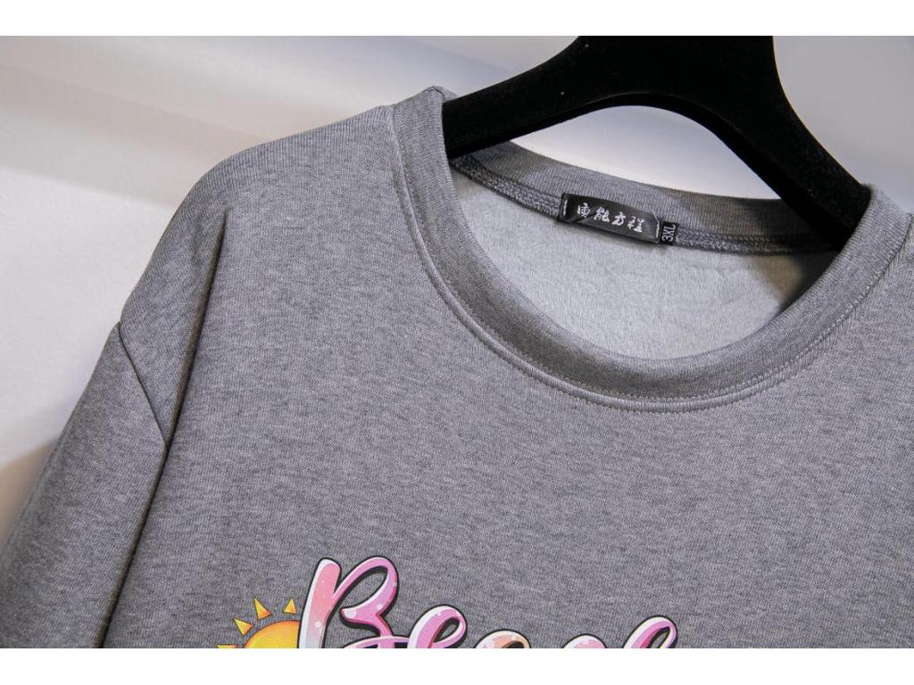 2025 Women's Fleece Crew Neck Sweatshirt with Printed Letter, Kangaroo Pocket, and Long Sleeves