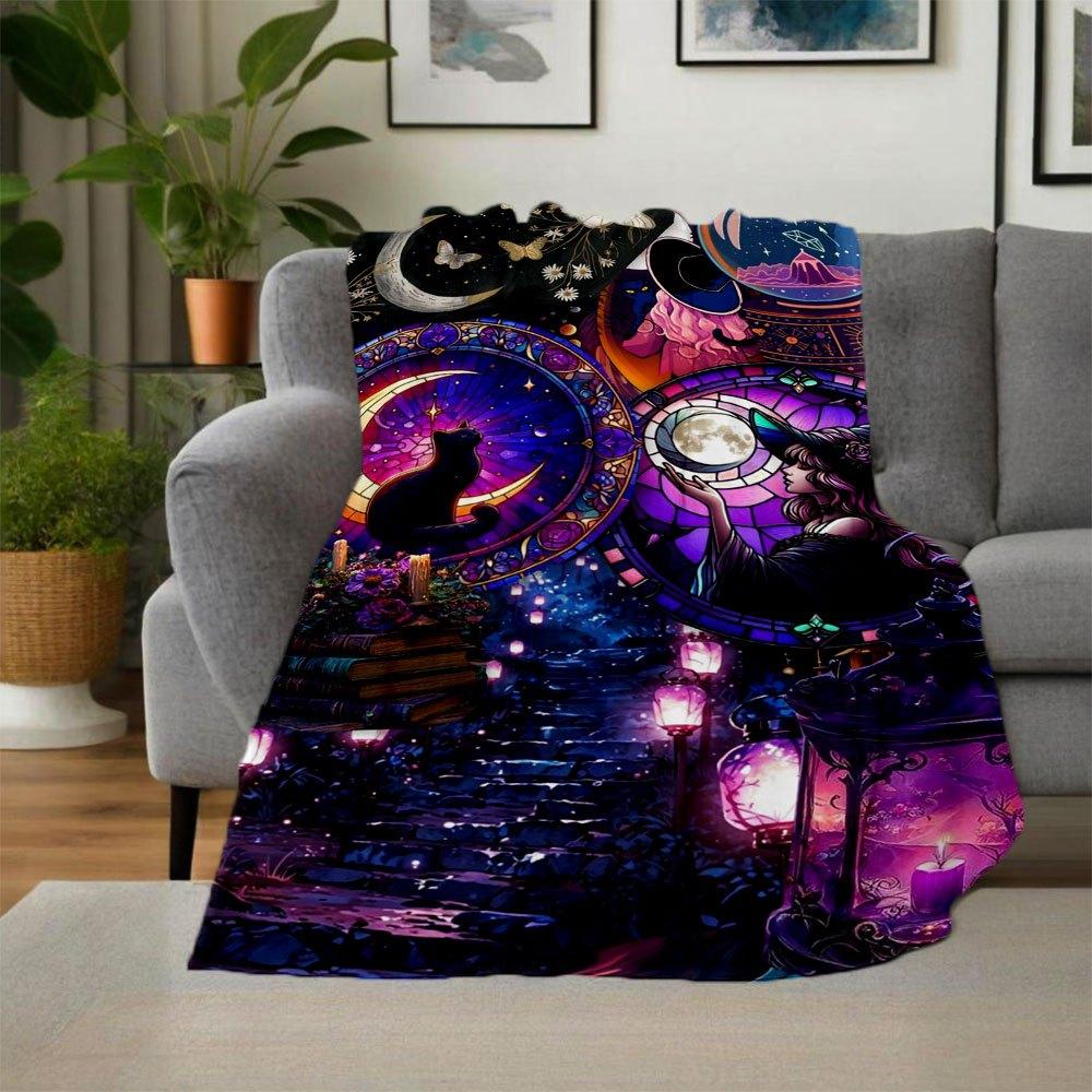 "Witchcraft Wonderland: Enchanted Stained Glass Fantasy"Blanket Flannel Throw Blanket for Sofa, Bed, Travel, Camping, Office