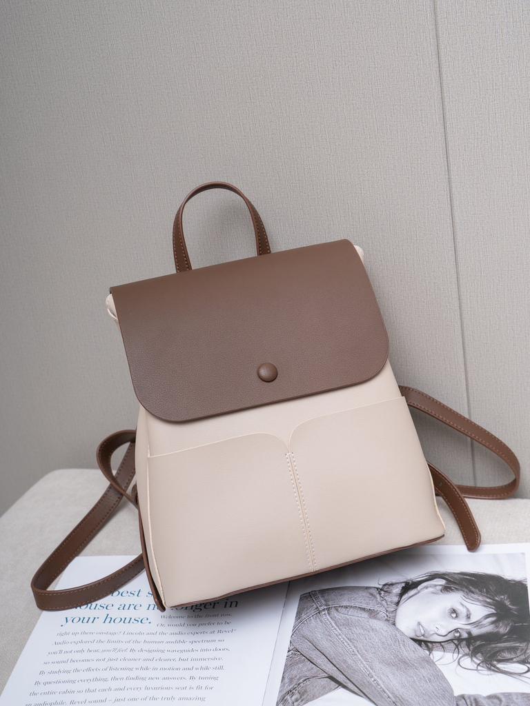 Kožený Batoh z Hovězí Kůže Kontrastní Barvy Dámský Ležérní Módní Nový Batoh Jednoduchý Dojíždění Cestování Školní Taška Batoh