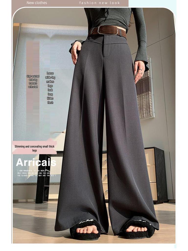 Women's High-Waisted Wide-Leg Floor-Length Pants - Spring/Autumn 2026 Slimming Drape Design