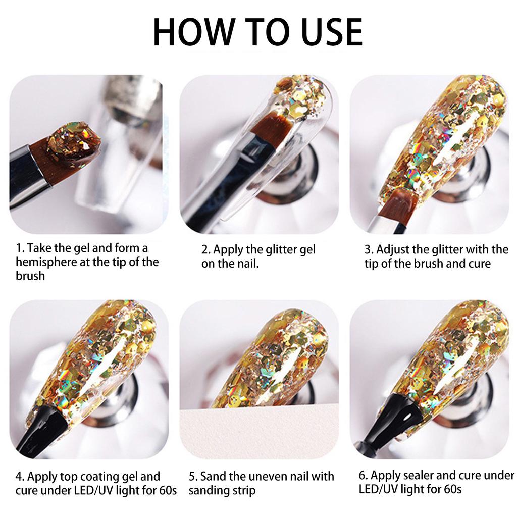 Holographisches Reflektierendes Glitzer Gel 8 Farben Funkelnd Glänzend Blitzend UV LED Nagellack Set