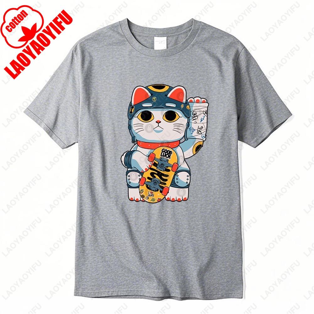 Lucky Cat Snapper Braise Tshirt Japanese Style Cute Kitten Funny Clothes Sushi Popular Trend Fashion Summer Cotton Short Sleev