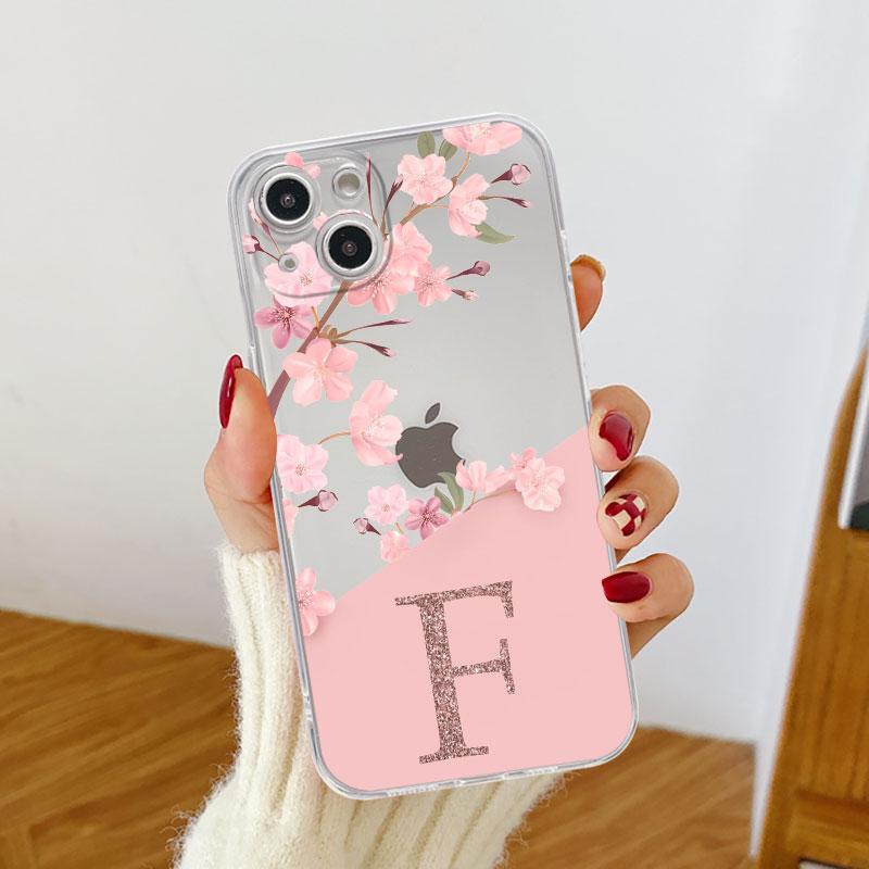 Flower Letter Pink Fashion Initial Clear Case pro Apple iPhone 14 11 13 12 Pro 7 8 Plus XR X XS Max 6 6S silikonový kryt na telefon