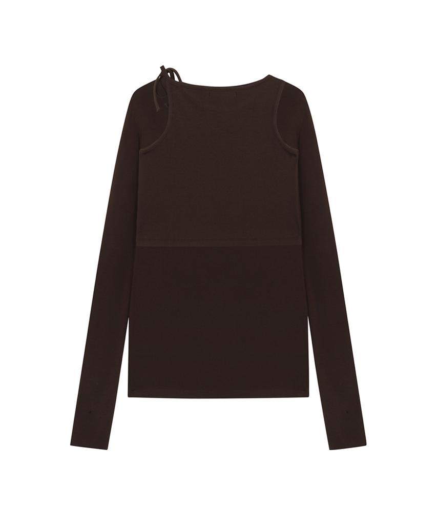 THREE TO EIGHTY Knotted Strap Layered Tee Brown