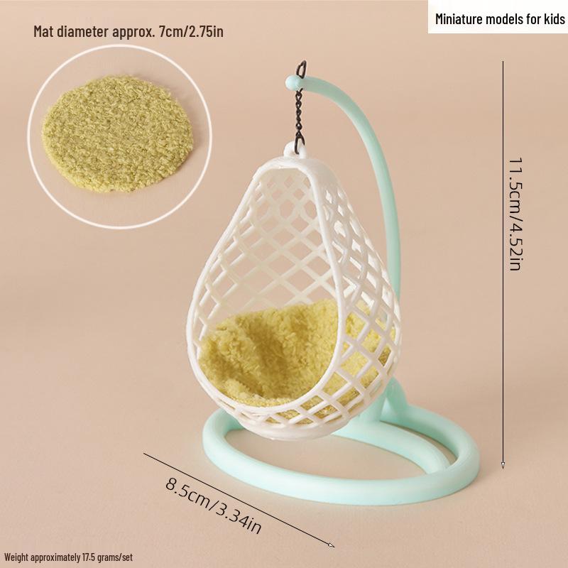 1:12 Miniature Rattan Hanging Chair - Dollhouse Swing Chair Photography Prop синий