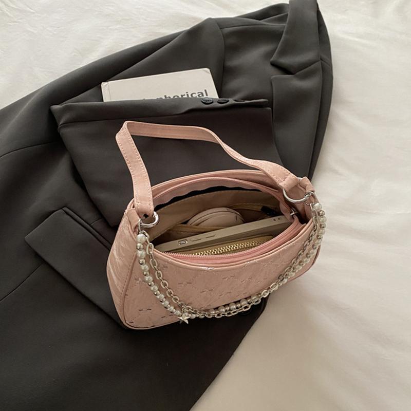 Bow Embroidery Women's Phone Shoulder Bags Thread Design Casual Ladies Underarm Bag Portable Pearl Chain Handbags Purse