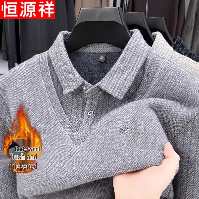 Hengyuanxiang Men s Winter Warm Lapel Polo Sweater M