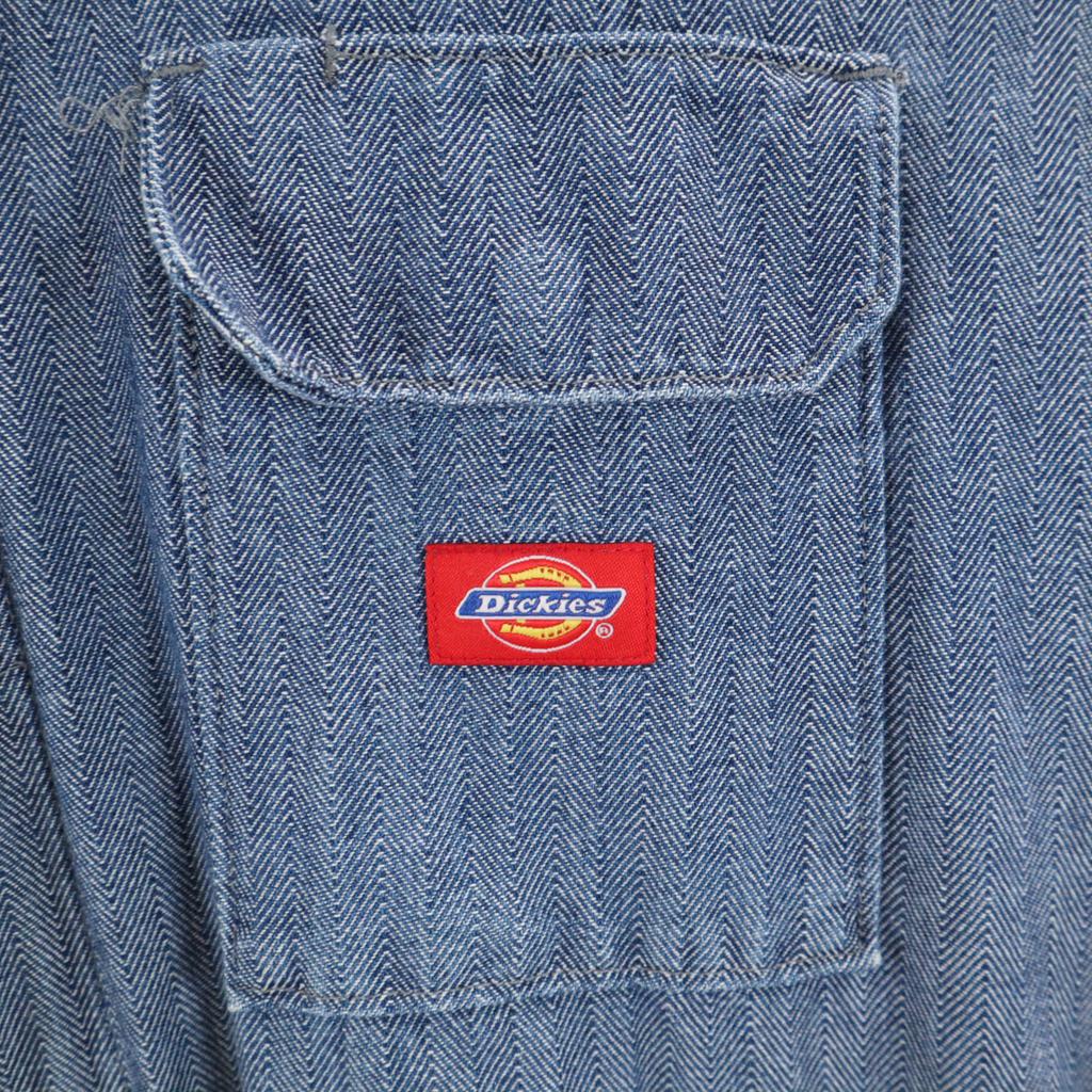 Dickies 90s Old Herringbone Long Sleeve Work All-in-One Jumpsuit L Navy Men's Used
