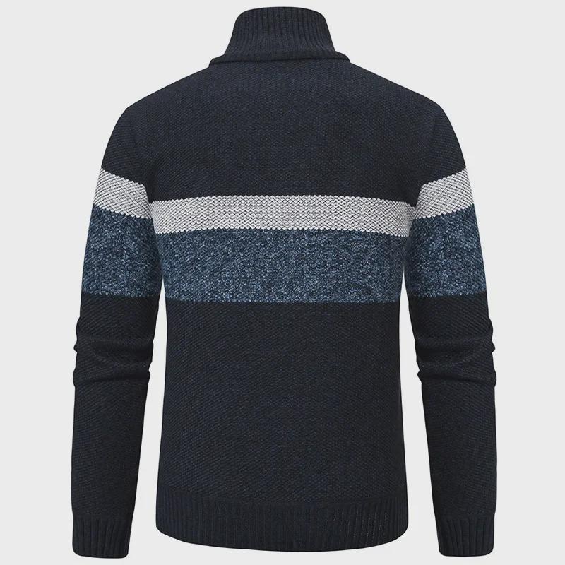 Men's European Slim Fit Zipper Stand-Up Collar Knit Sweater for Autumn and Winter
