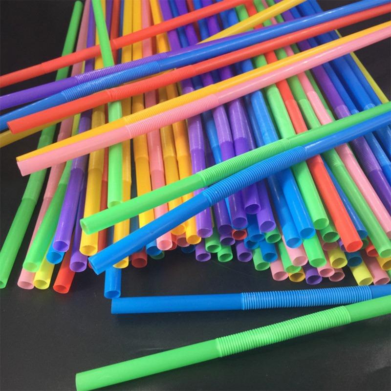 100PCS Flexible Plastic Straws, Colorful Disposable Bendy Party Fancy Straws Extra Long Straws Party Decorations 100pcs