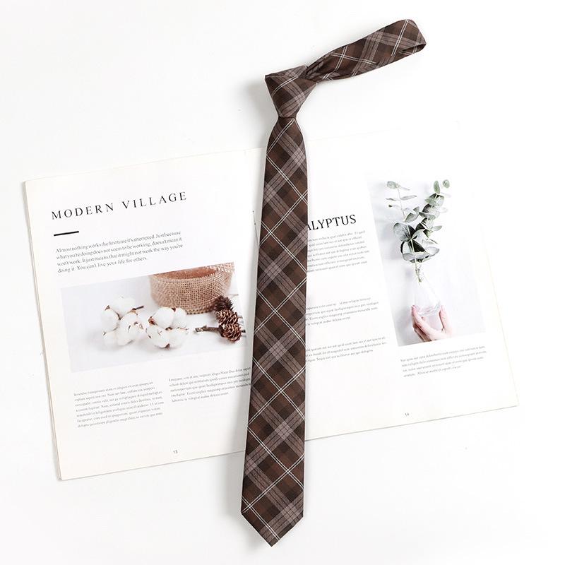 

Коричневый Ретро Клетчатый Полосатый Свободный Галстук цвета Японского Кофе для Мужчин и Женщин