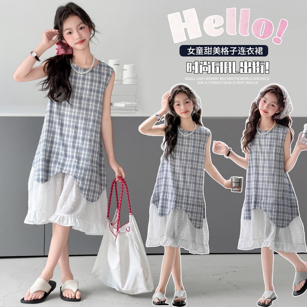 Girl's Sleeveless Plaid Dress