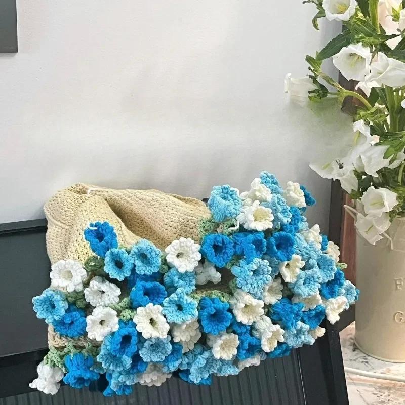 Finished Rose Blanket Bouquet Rose Flowers DIY Hand-woven Crocheting Stitch Blankets Girls Mother's Day Valentine's Day Gifts