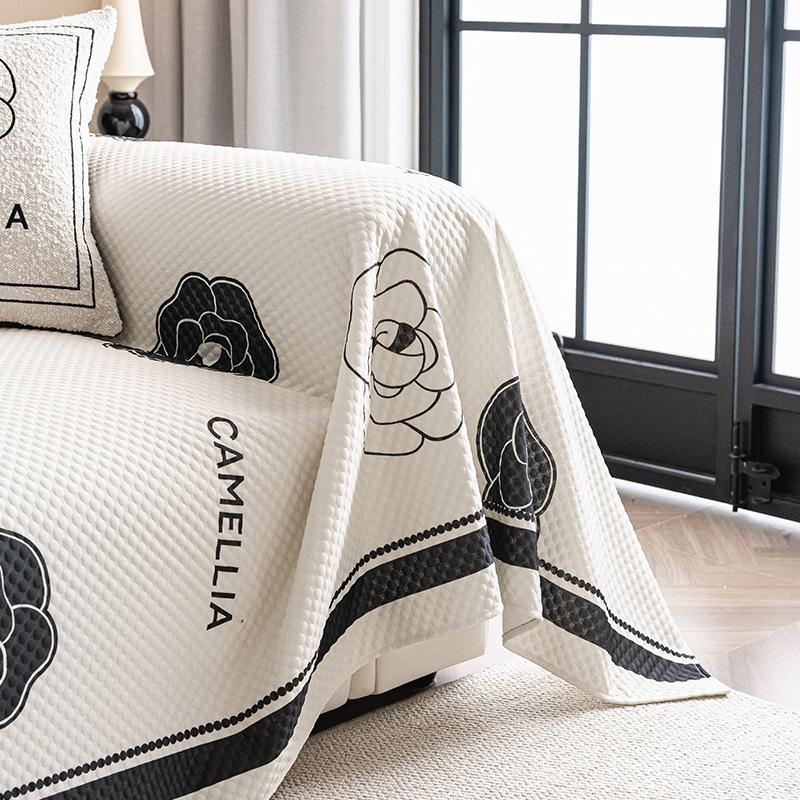 Summer Ice Silk Sofa Cover Cloth Light Luxury High-Grade French Cream Style Summer Cool Feeling Sofa Cushion Cover Full Cover Towel