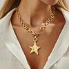 OT Buckle Pentagram Pendant Necklace Five-pointed Star Clavicle Chain Chunky Chain Necklace  Women