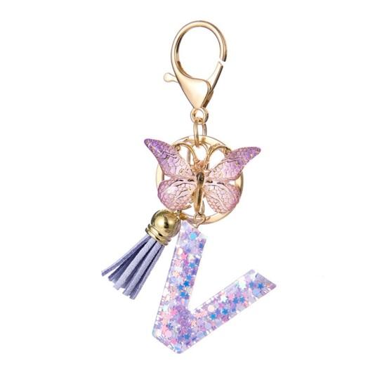 Purple Series Keychain Pendant Sequins Star Initial Letter Key Chain