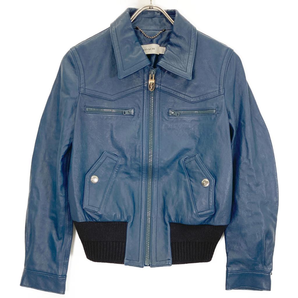 COACH Blue zip lamb leather jacket Jacket 2 blueUsed