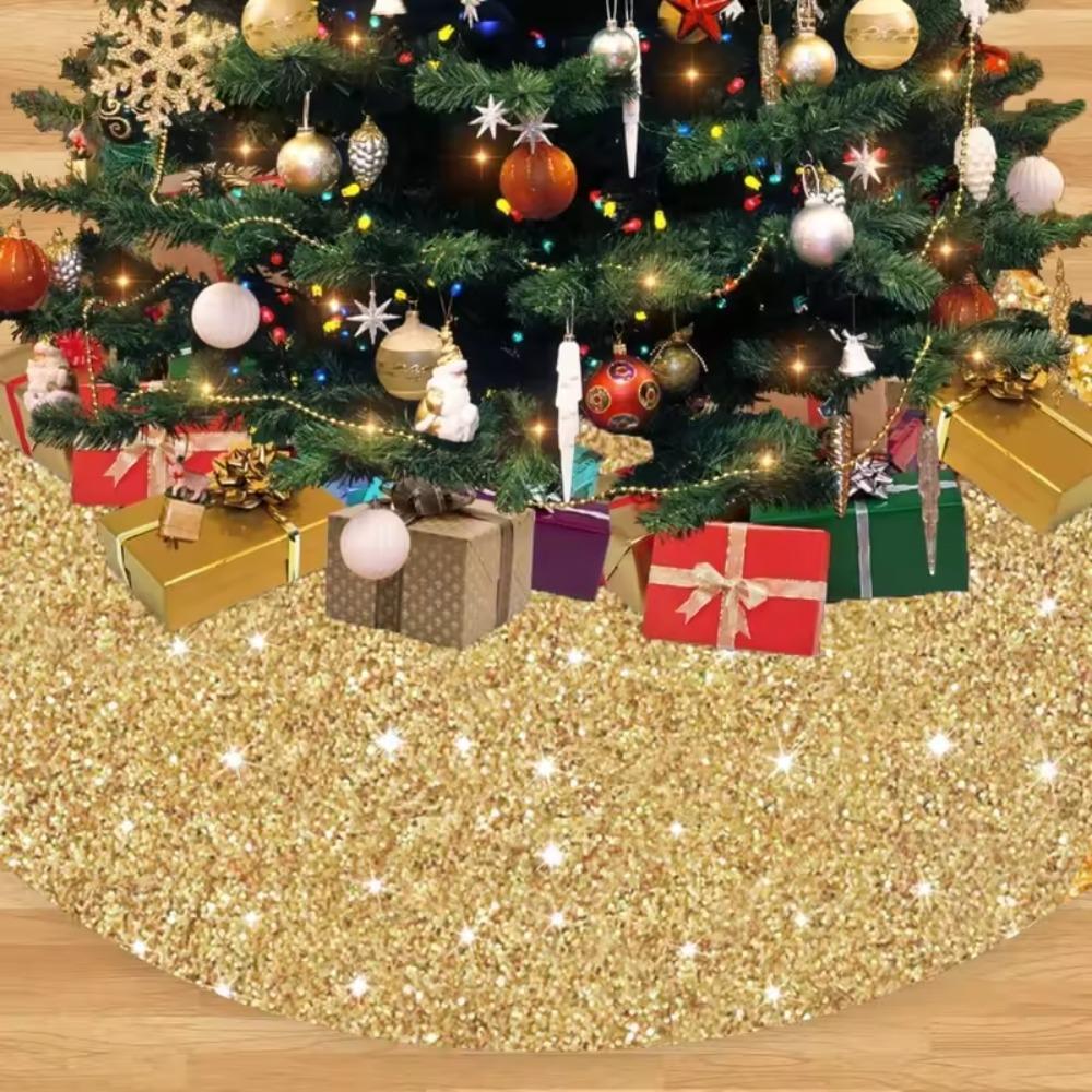 60/90/120cm Sequins Christmas Tree Skirts Glitter Xmas Tree Foot Cover Christmas Tree Mat  Wedding