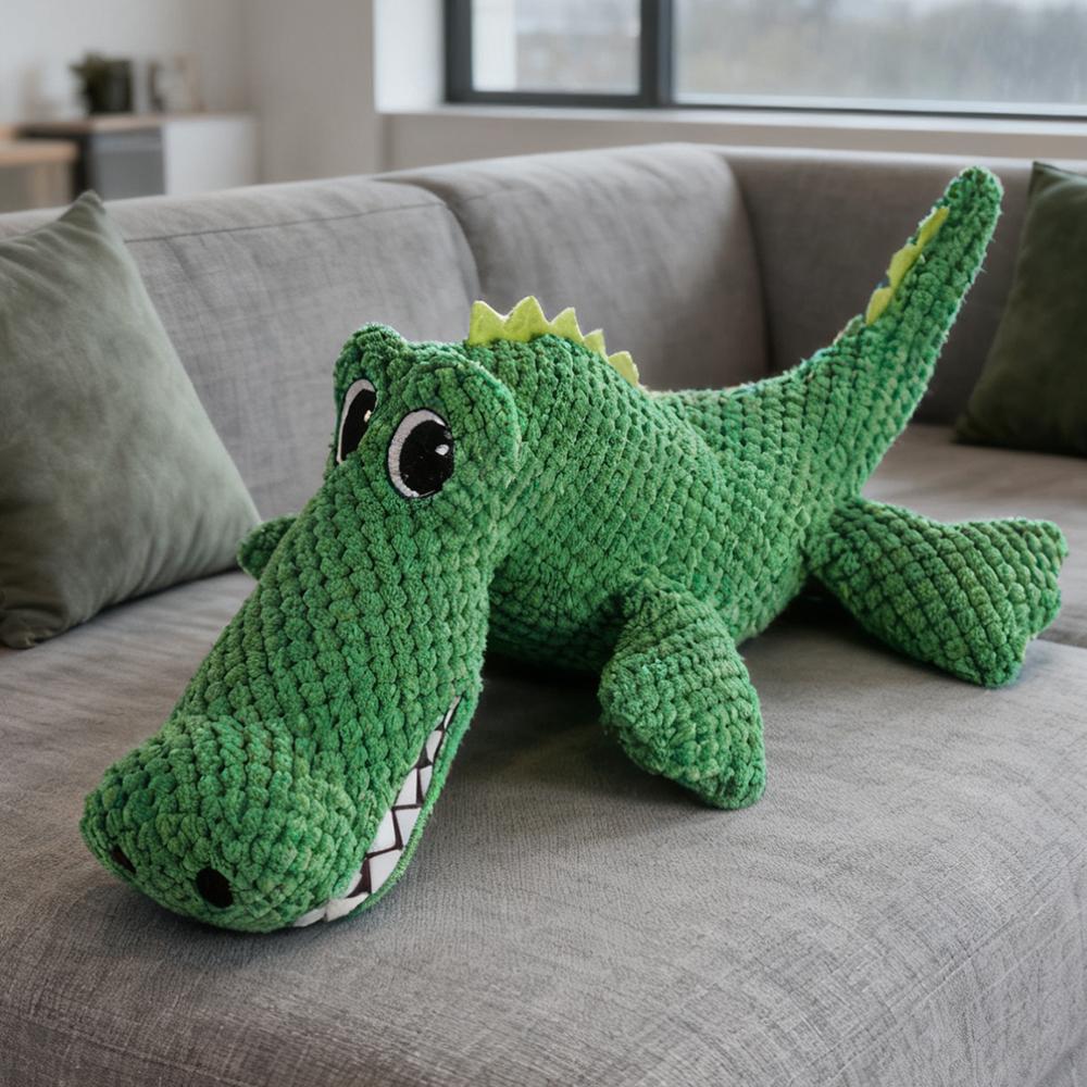Pet Chew-Resistant Plush Interactive Toy with Sound, Dinosaur Shape, Crocodile, Suitable for Large, Medium, and Small Pets Like Cats and Dogs, Double