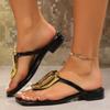 2025 Summer New Women's Slippers European and American Large Beach Sandals Fashion Metal Buckle Clip Toe Thick Heel Sandals