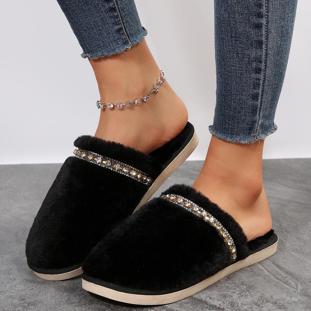 Fashion Women Baotou Slippers Fluffy Furry Home Slides Woman Comfort Flat Slippers Non Slip Indoor Floor Shoes Lightweight  Slides Women