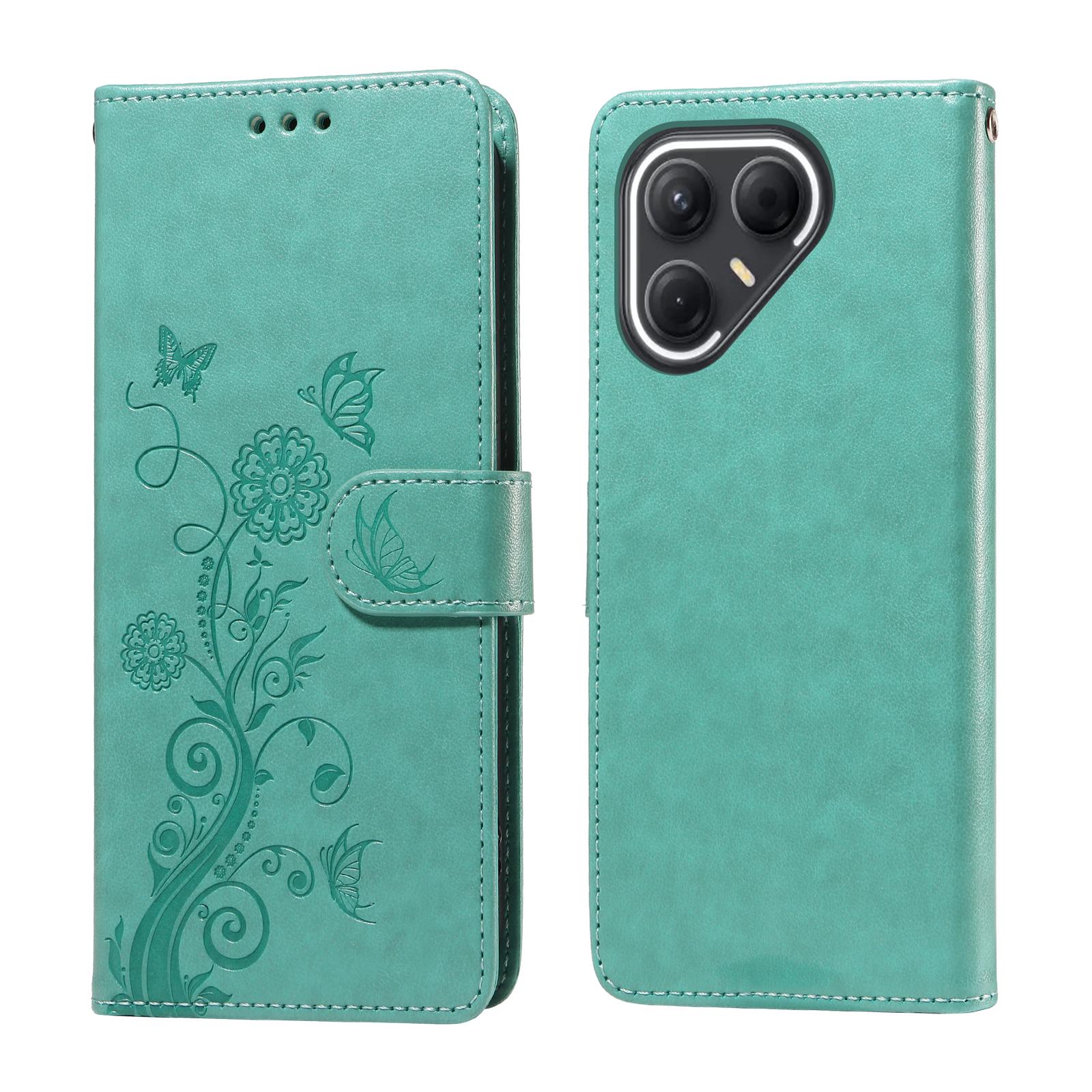 

Для TECNO Pova 7 5G Кожаный чехол Бабочка Цветочный принт Кошелек Подставка Обложка Green