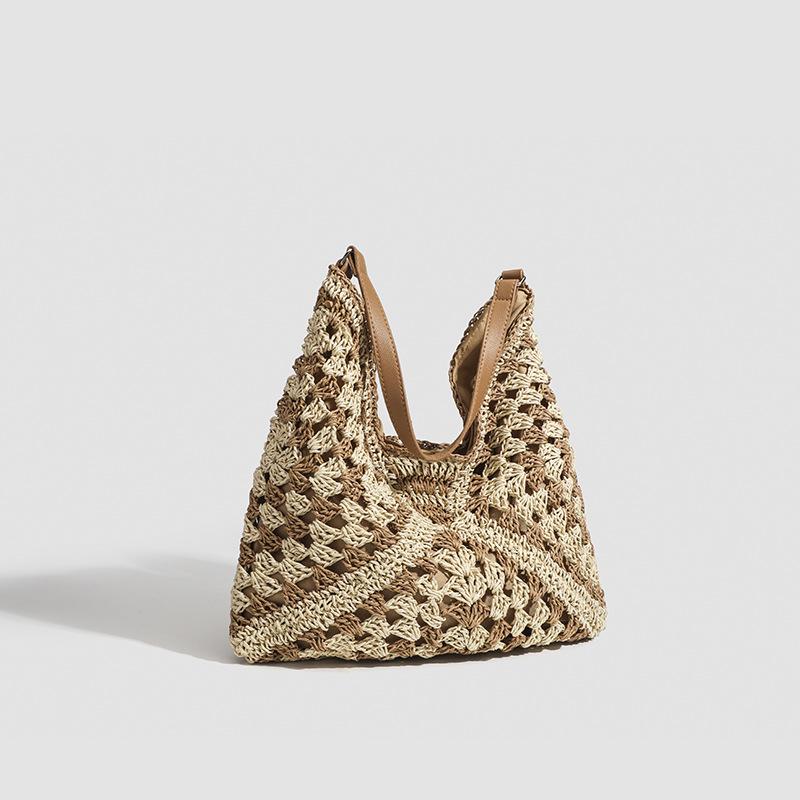 New Summer Hand-woven Straw Paper Knitted Forest Style Pastoral Style Commuting Versatile Casual One-shoulder Openwork Women's Bag