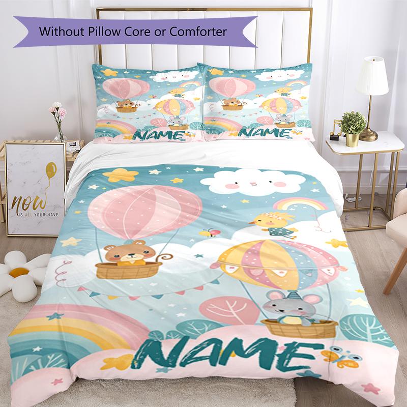 3pcs Custom Name Animals Bedding Set Duvet Cover Closure Includes 1 Duvet Cover & 2 Pillowcases, Soft and Comfortable for All Seasons.