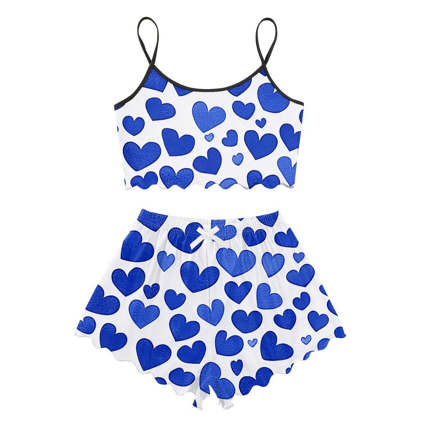 

Пижамные комплекты для женщин, мягкие комплекты домашней одежды из двух предметов, топы без рукавов, шорты, одинаковые пижамы, одежда для сна L синий