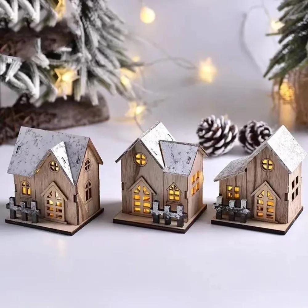 Merry Christmas DIY Xmas Wooden House Glowing Castle Mini Christmas LED Light Xmas Ornaments Home Decoration