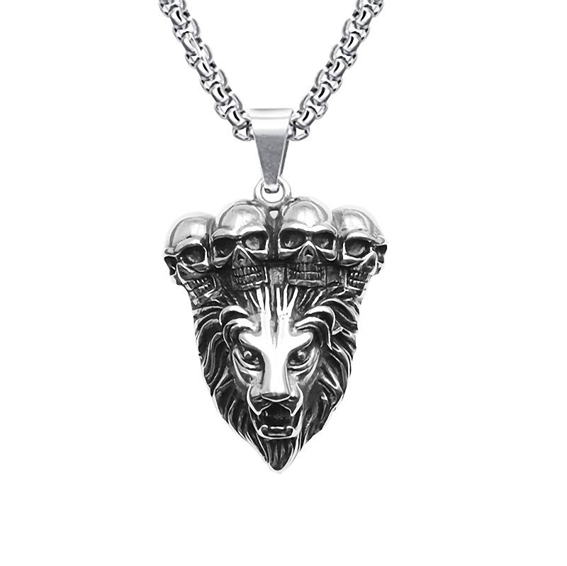 2024 Retro Skull Titanium Steel Pendant Necklace for Men - European American Style Half Face Stainless Steel Jewelry