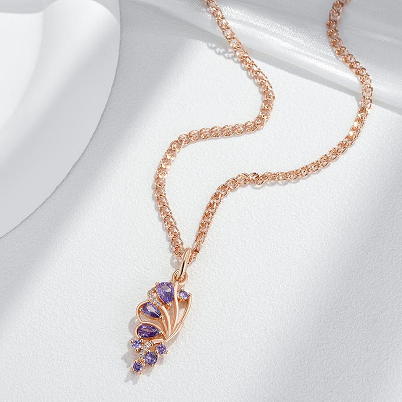 Shiny Purple Natural Zircon Butterfly Pendant Necklace For Women Trend  Rose Gold Color Daily Party Fine Jewelry