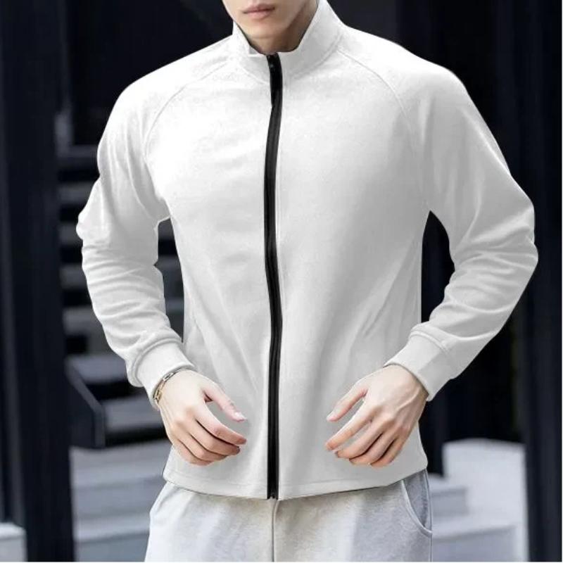 

Осень Зима Новый Теплый Приталенный С Длинным Рукавом Однотонный Дралон Стойка Воротник Базовый Слой Молния Толстовка Куртка M белый