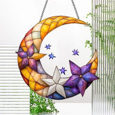 Moon Suncatcher Hanging Decoration Moon Star Lantern Stained Glass 2D