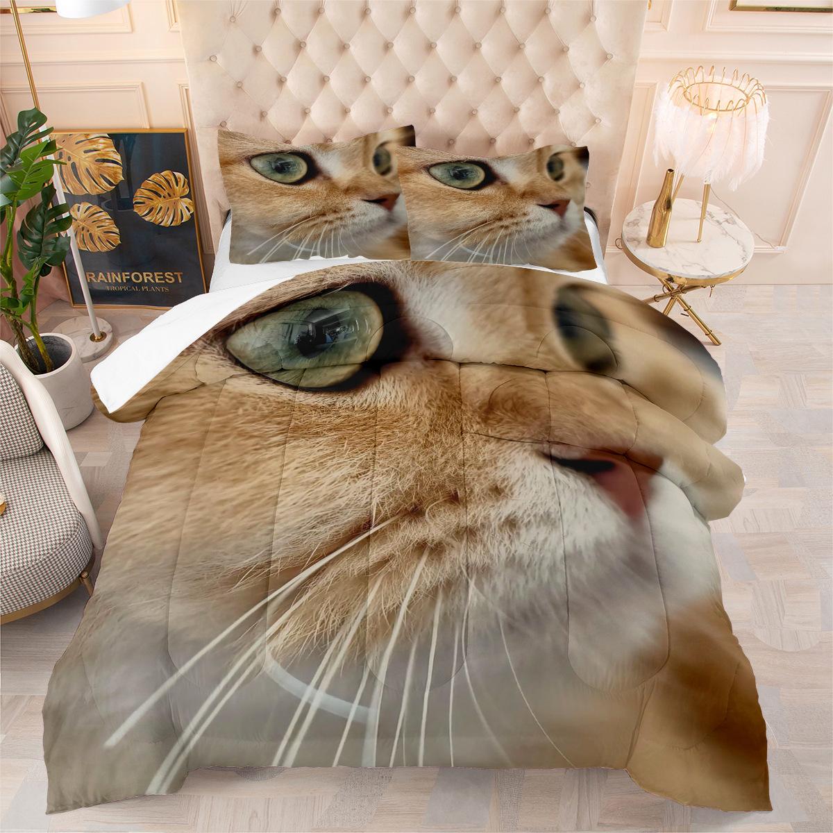 

Thickened Plush Comforter Set with Digital Print - Cute Cat Design, 3-piece Set 172*218cm