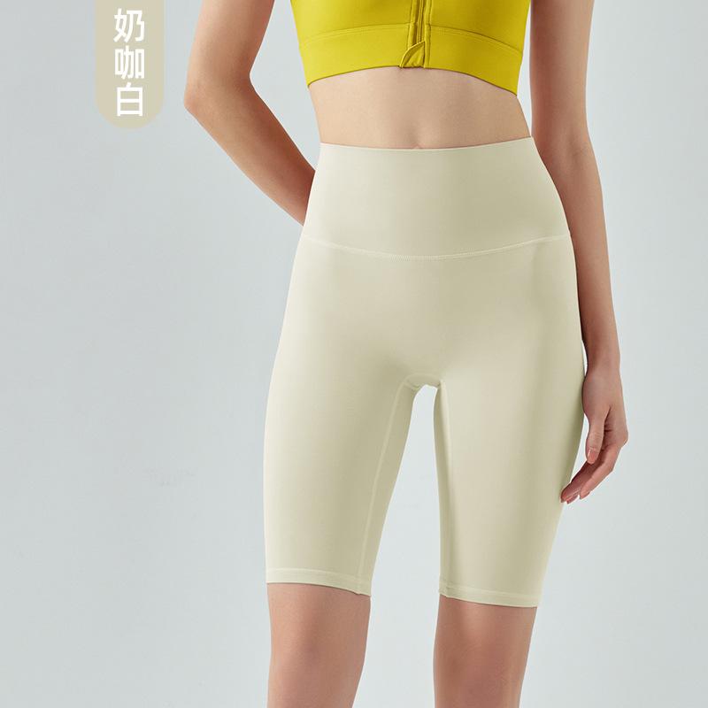 New high waist hip lift yoga five-point pants back waist pocket fitness running shorts tight no side seam yoga shorts S