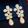 CMM Luxurious Cubic Zirconia 3 Tone Gold Color Leaf Flower Drop Earrings