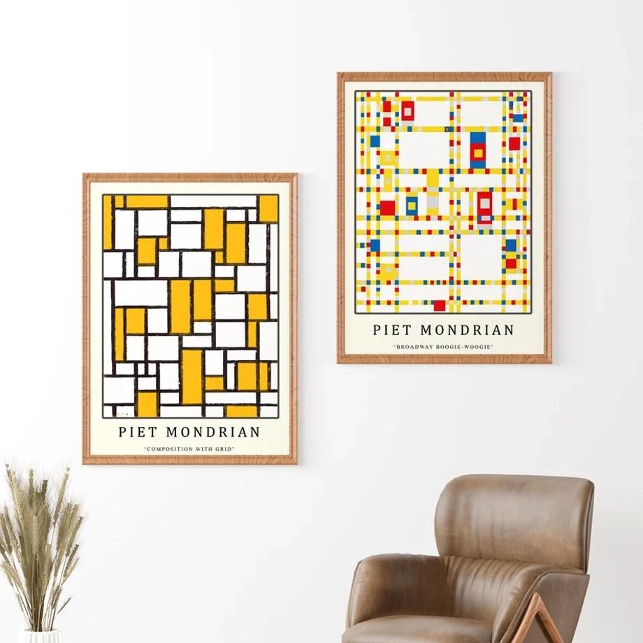 Piet Mondrian Exhibition Poster Modern Abstract Geometric Wall  Prints Canvas  Nordic Pictures For Living Room Decor
